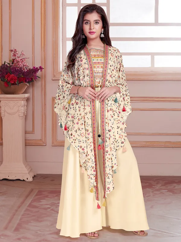 graceful silk cream palazzo salwar suit