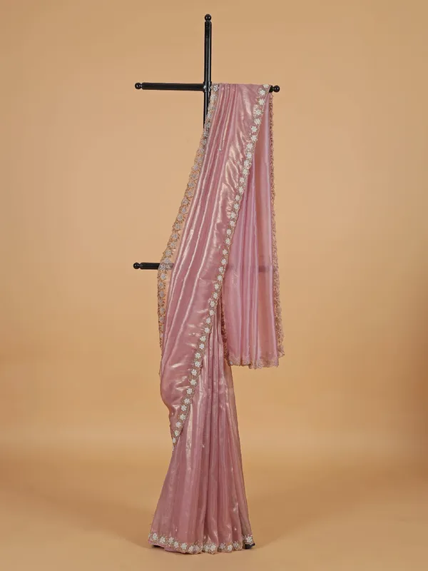 Gracefull organza saree in pastle pink