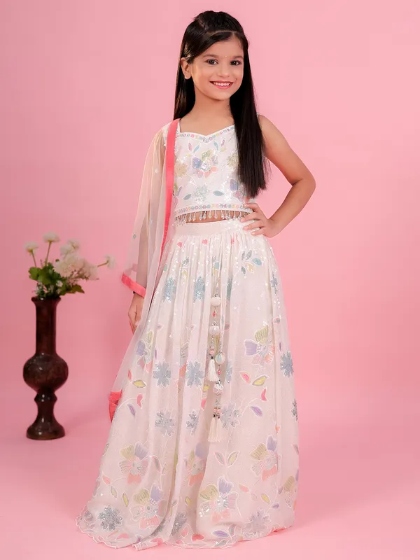 Gorgeous white georgette lehenga choli for girls