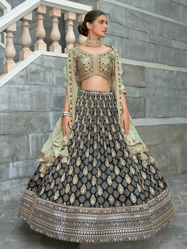 Green and black georgette lehenga choli