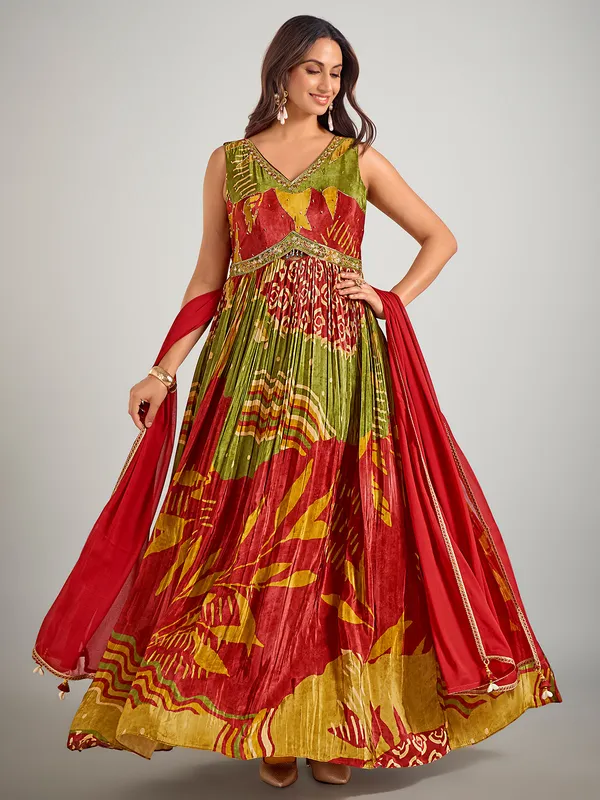 Green and maroon silk designer suit