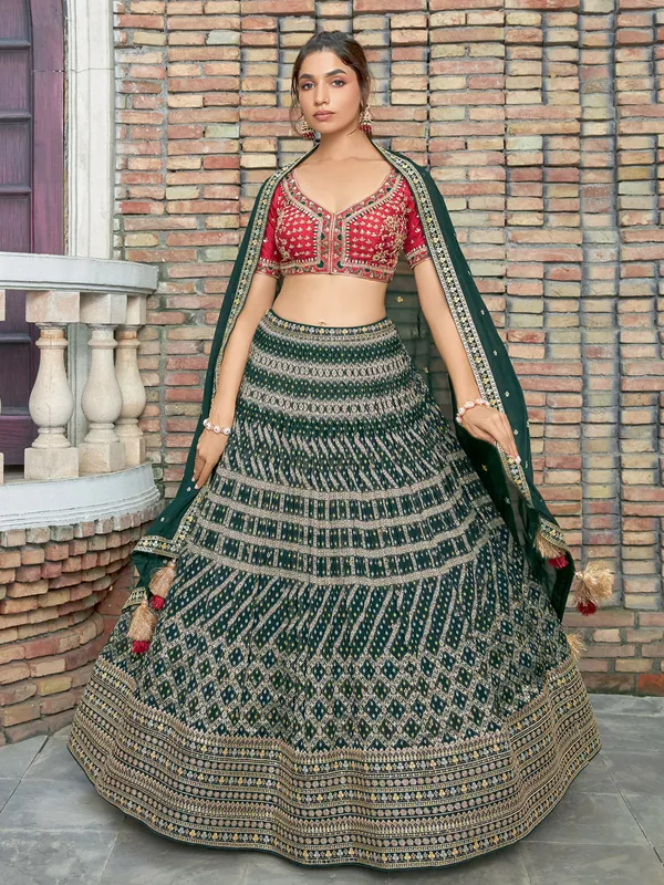 Green and red georgette lehenga choli