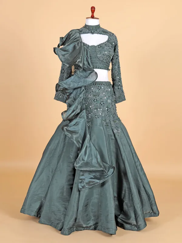 Green chiffon party wear lehenga choli