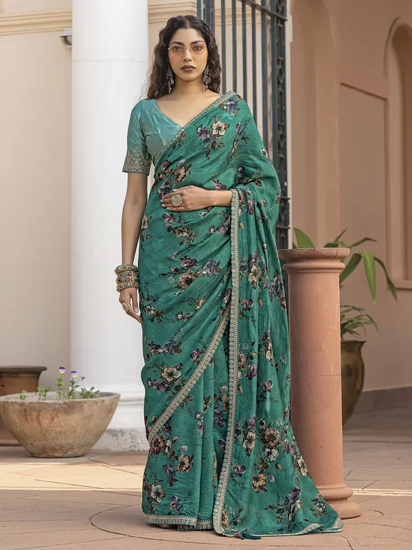 Green ciscose dola silk saree for women festive wear