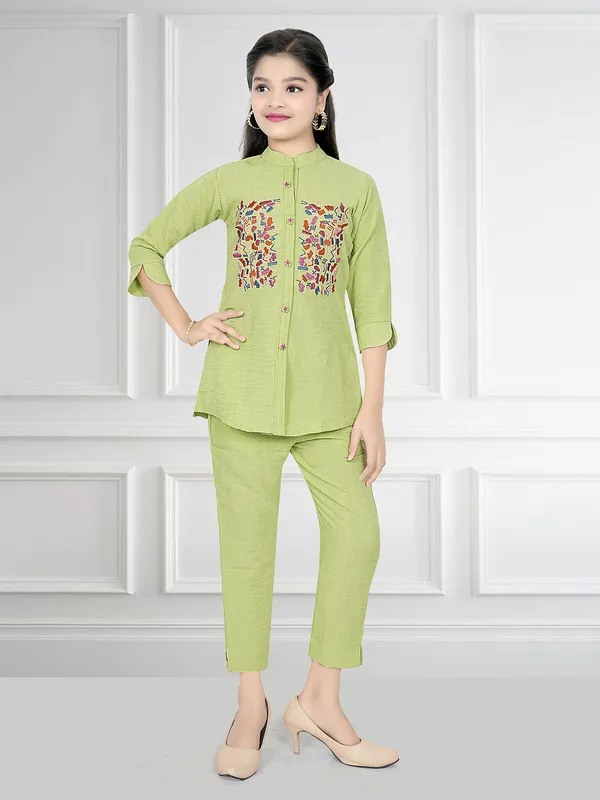 Green cotton embroidery co-ord set