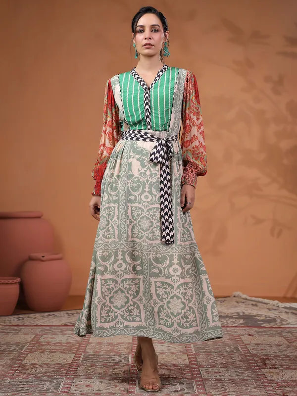 Green cotton printed casua wear kurti