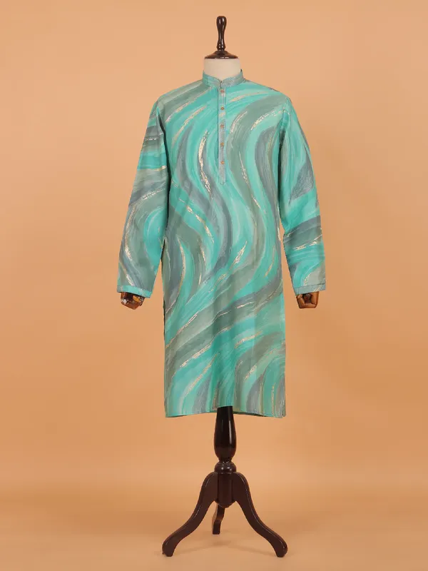 Green cotton shaded festive kurta set for men