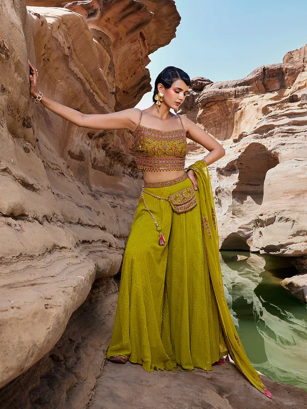 Green designer georgette palazzo salwar suit