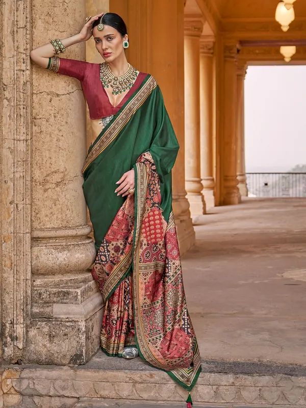Green elegant and soft silk saree for women