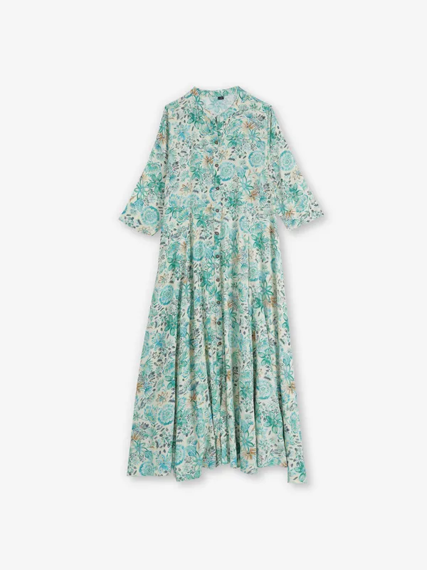 Green emerald bloom cotton silk kurti
