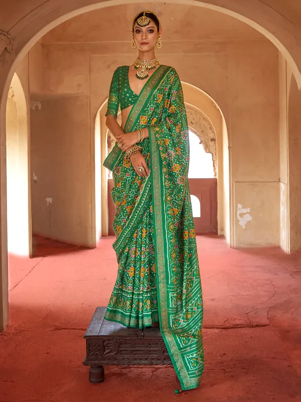 Green festive wear patola silk saree