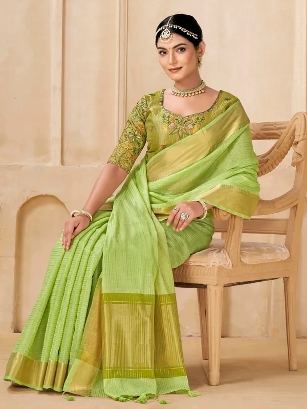 Green festive wear saree in viscose