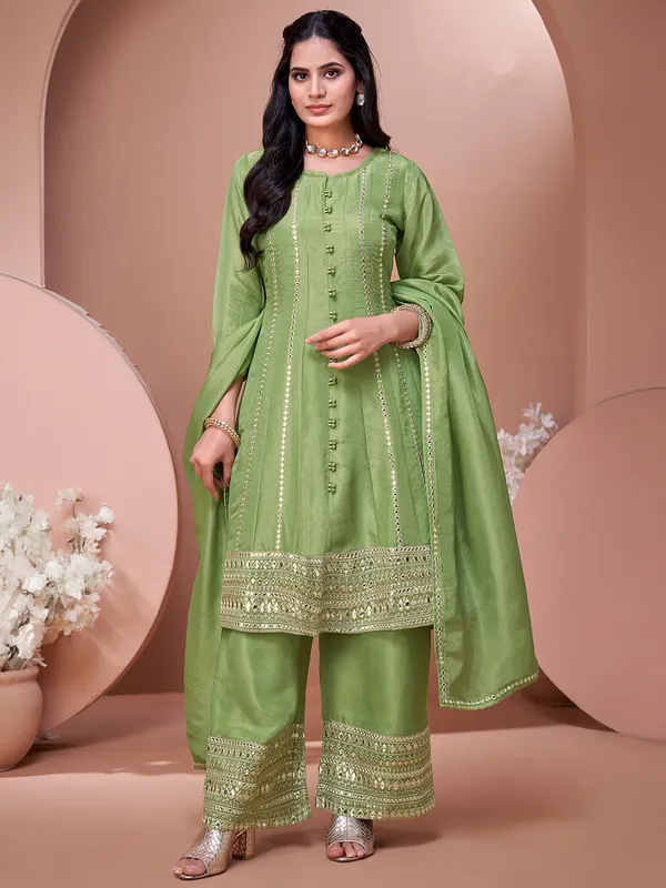 Green festive wear silk palazzo suit