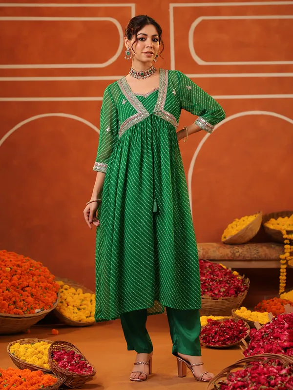 Green georgette printed kurti suit
