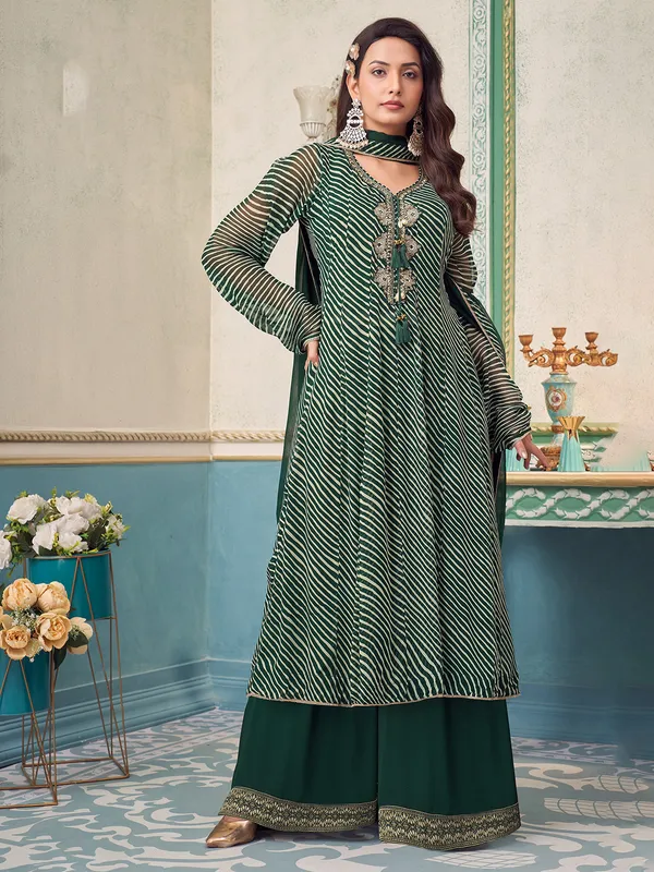 Green georgette printed palazzo suit for rakhi