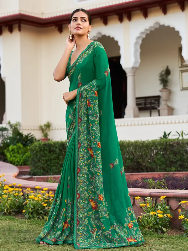 Green georgette saree for festivals and celebrations