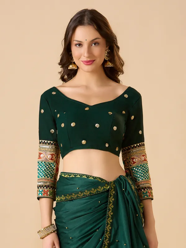 Green georgette sweetheart neck ready made blouse