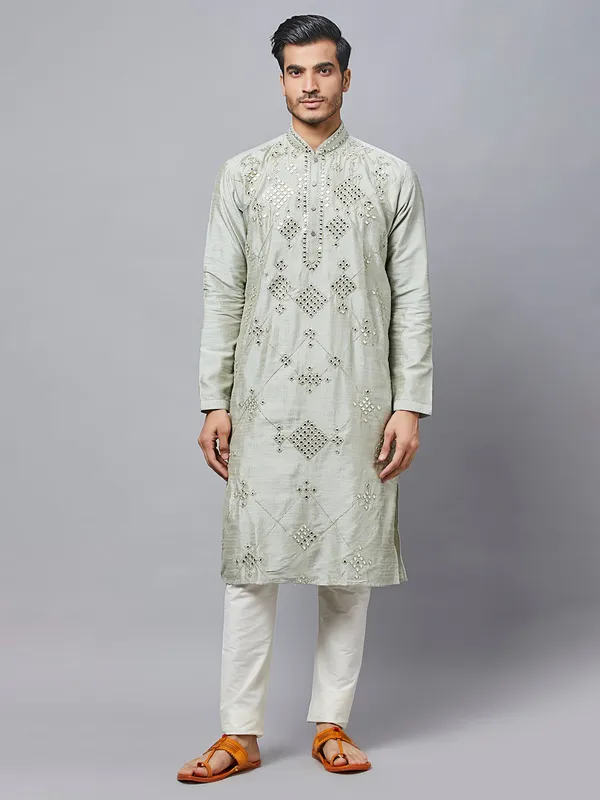 Green hue festive wear silk kurta set