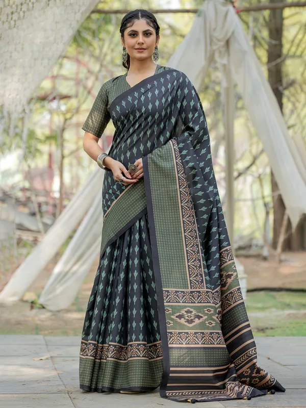 Green kozi silk printed saree for festive