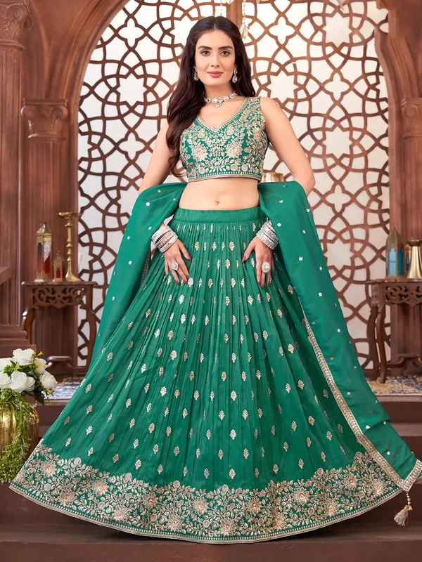 Green lehenga choli in silk for mahendi for women