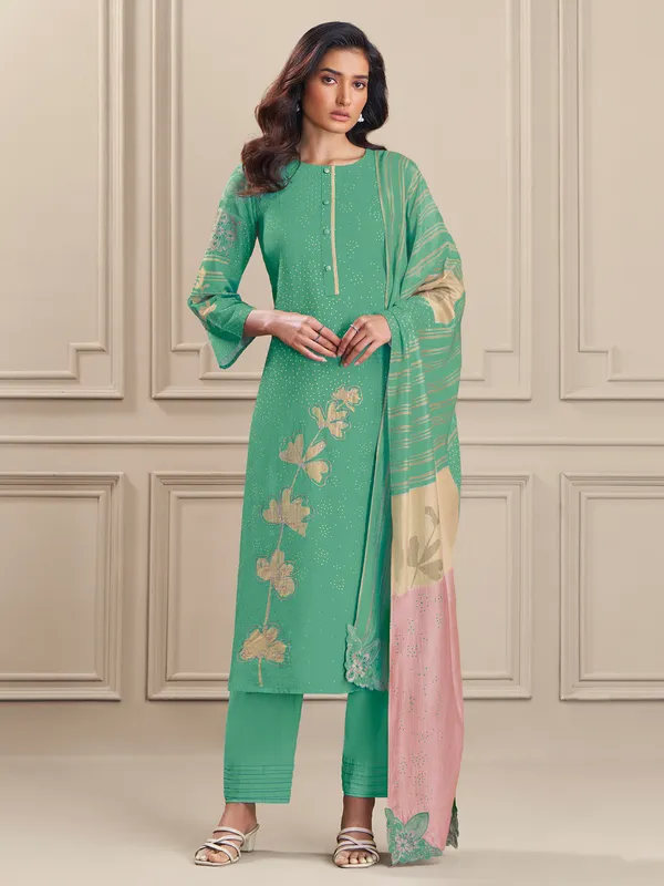 Green linen cotton printed salwar suit