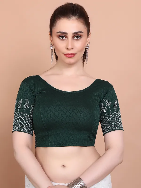 Green lycra strechable ready made blouse