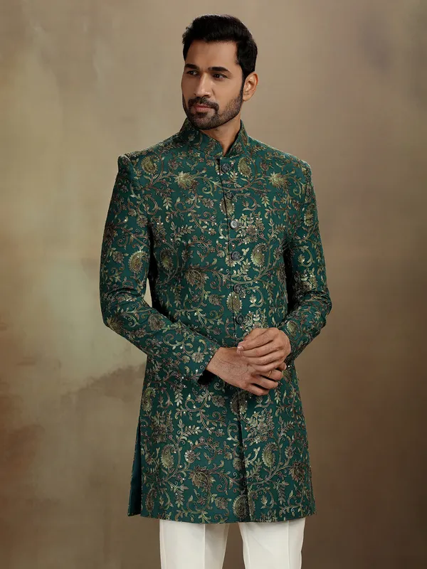 Green modal silk festive indo western outfit