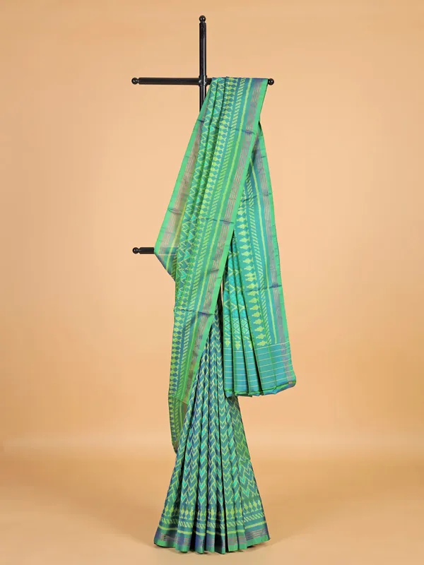 Green patola silk saree with print