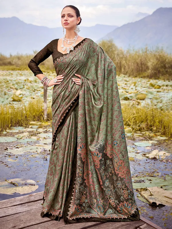 Green printed bhagalpuri silk saree elegance