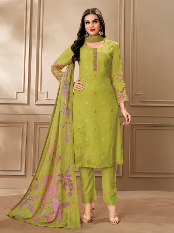 Green printed cotton salwar suit for women