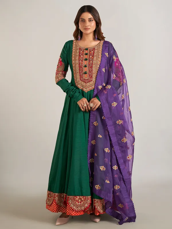 Green raw silk pakistani lehenga suit