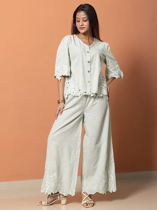 Green rippped pattern cotton co-ord set