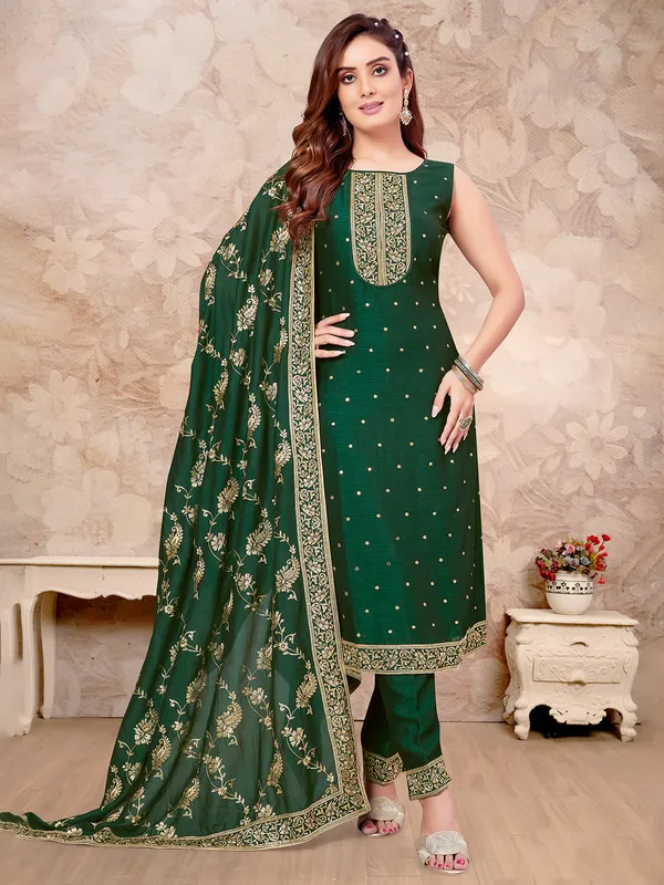 Green salwar suit in silk for women