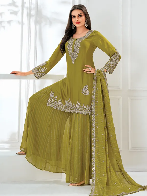 Green satin palazzo suit for women