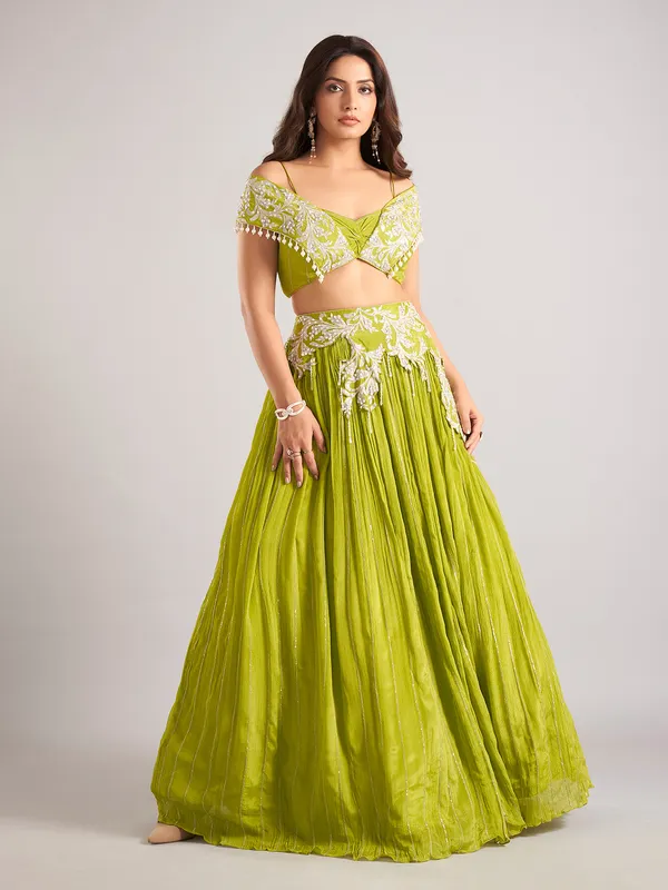 Green silk designer wedding wear lehenga choli