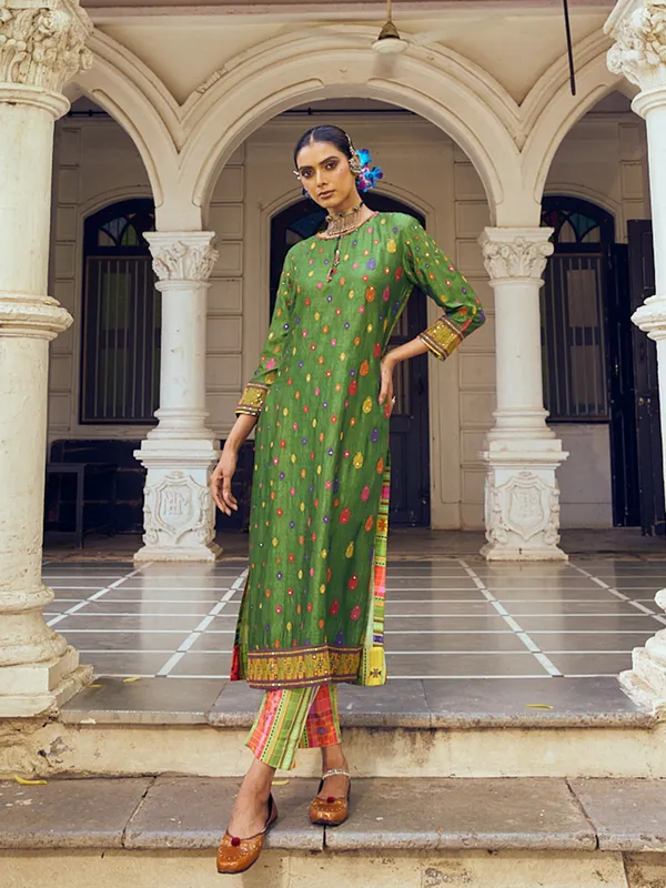 Green silk embroidery salwar suit