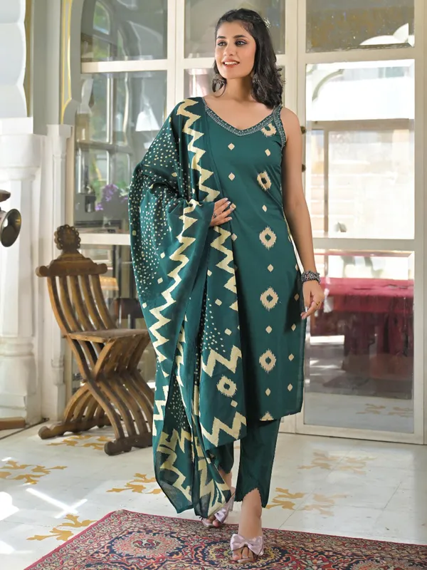 Green silk fesive wear kurti set