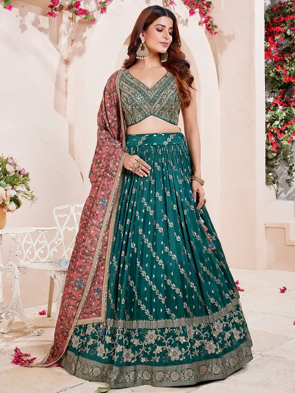 Green silk lehenga choli for wedding for women