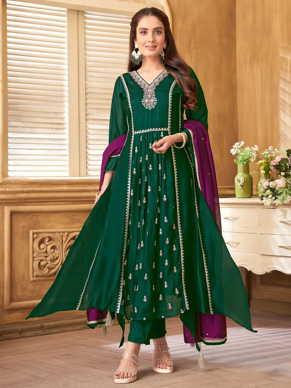 Green silk salwar suit for festival