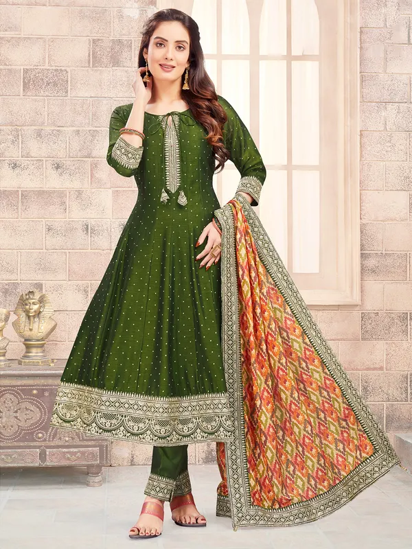 Green silk salwar suit for festivals