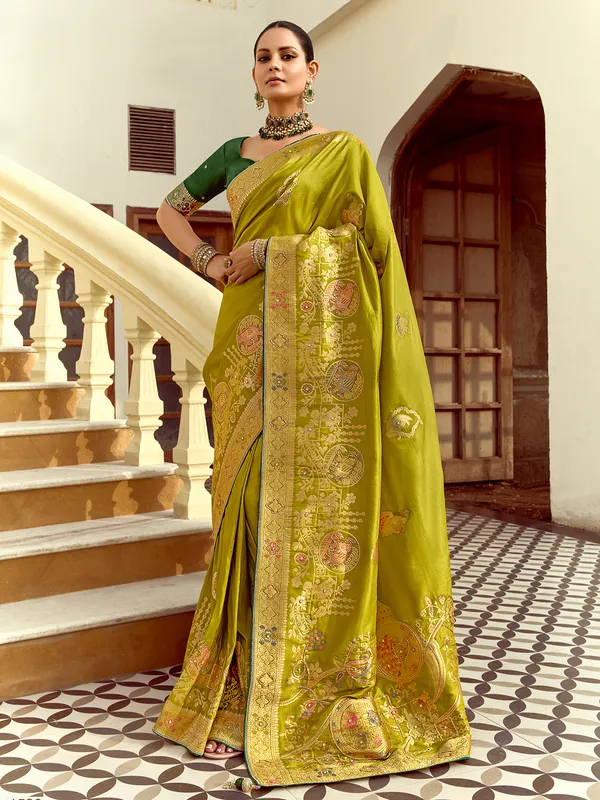 Green silk saree with zari work for wedding wear