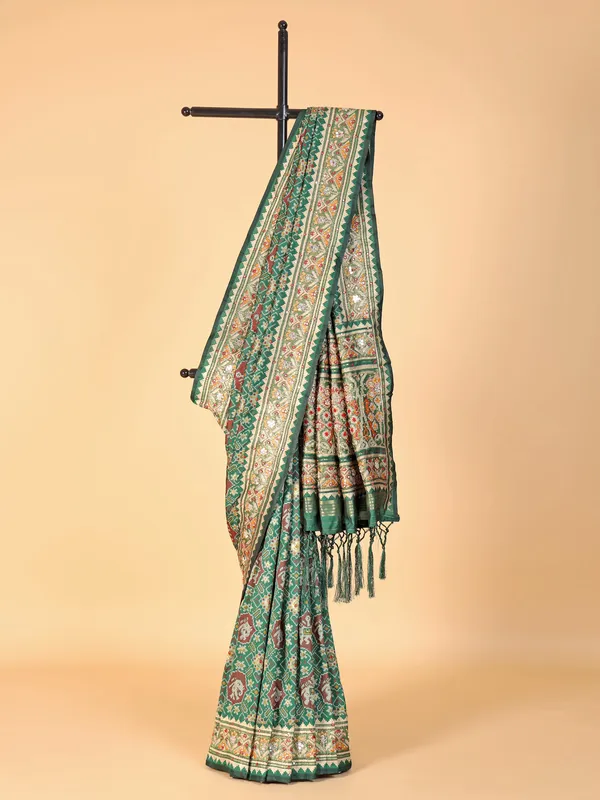 Green silk with patola printed saree for festive