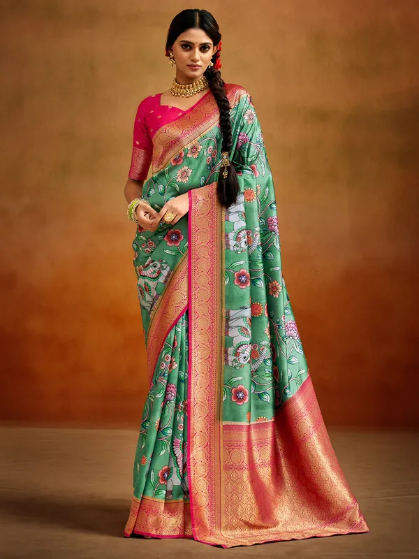 Green tusser silk saree for festive