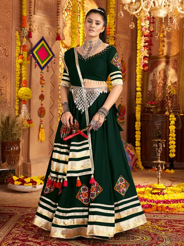 Green viscose rayon navratri lehenga choli set