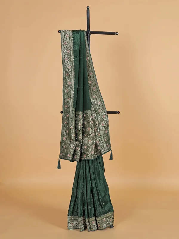 Green wedding silk saree with zari work