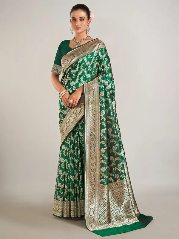 Green wedding wear saree in banarasi silk
