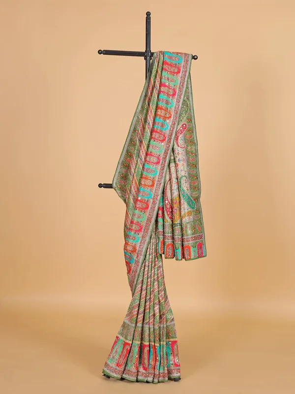 Green wedding wear silk saree with zari weaving