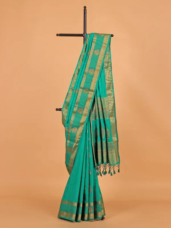 Green zari weaving silk saree for festive