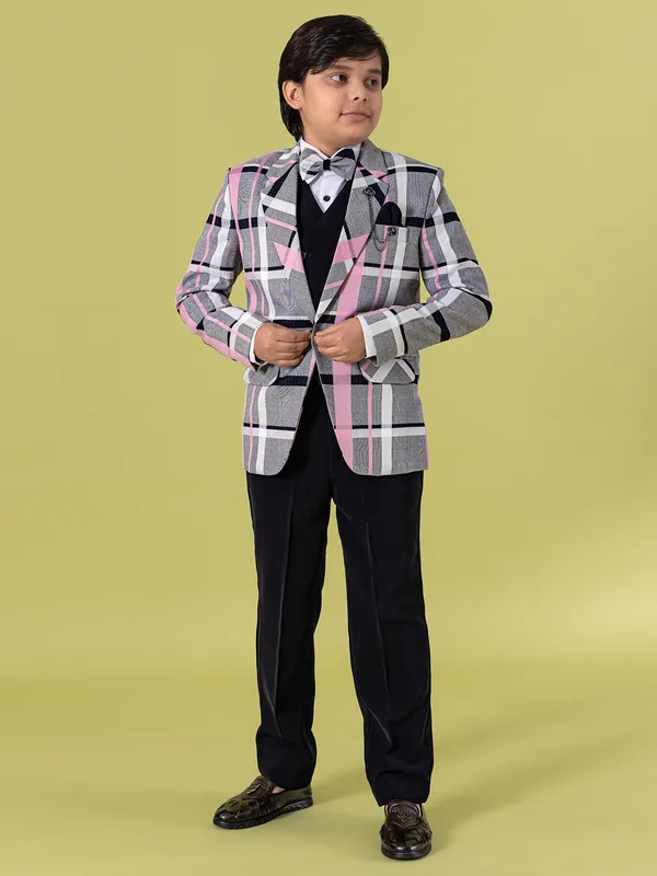 Grey and black check coat suit for boys