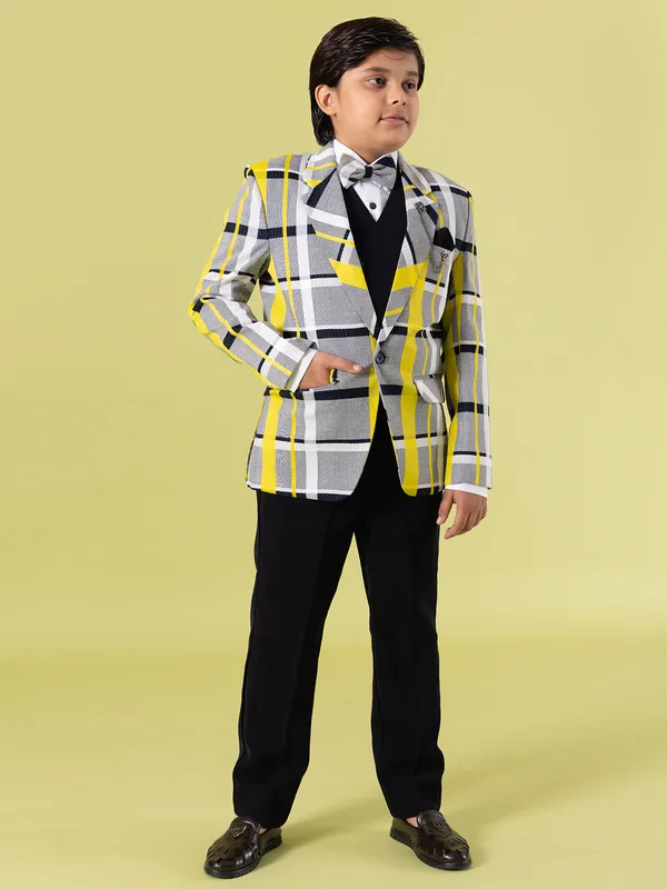 Grey and black coat suit with matching pant